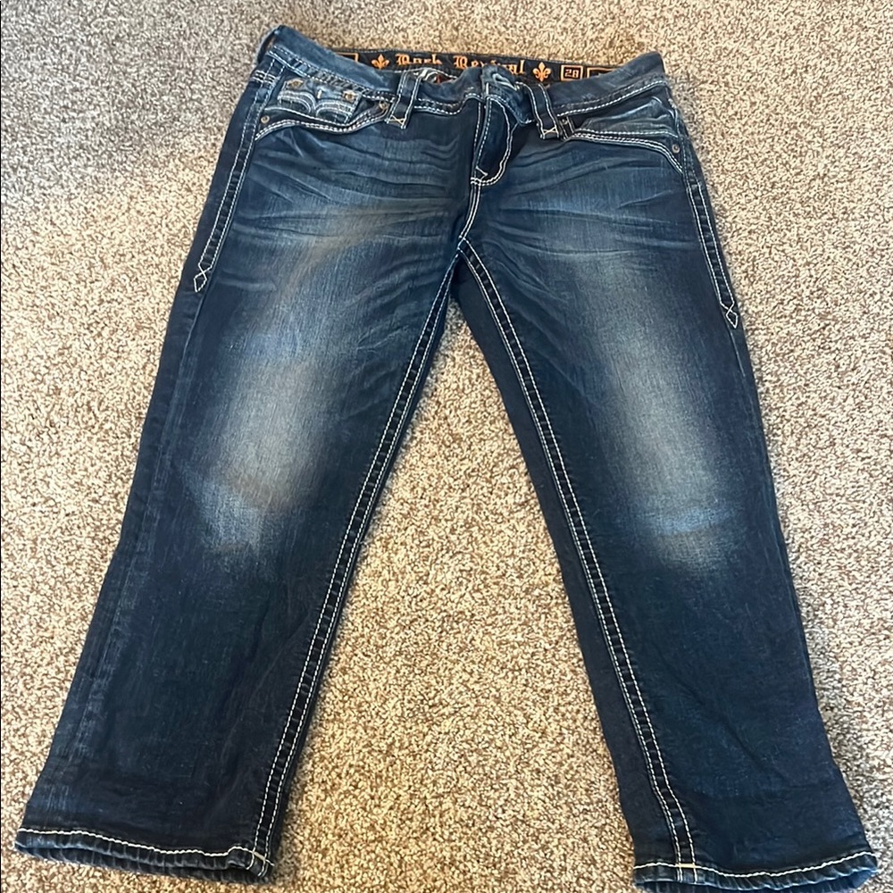Rock Revival Blue Ankle Cropped Jeans with Contrast Stitching